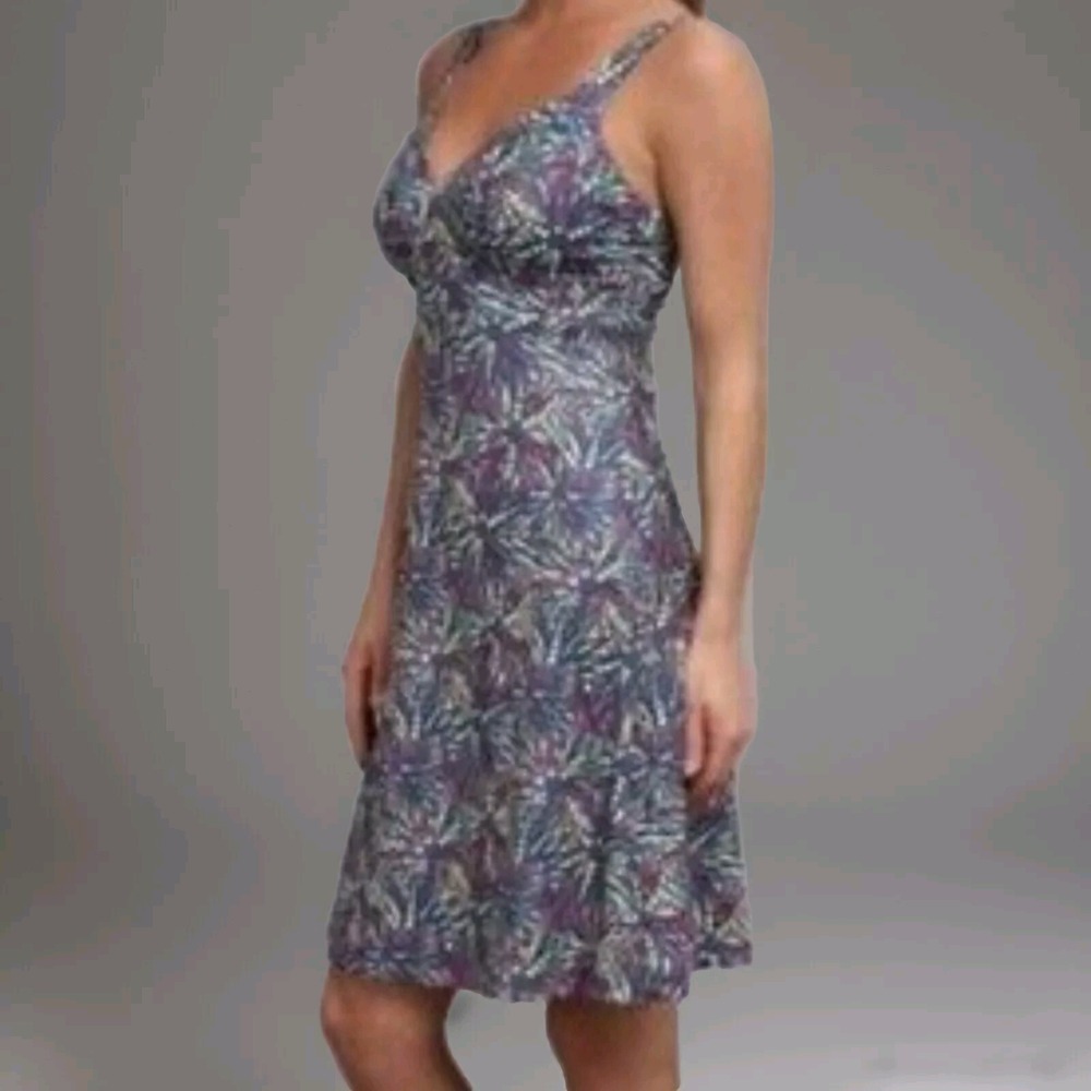 Patagonia Blue Floral Organic Cotton Dress V-Neck A-Line Strappy XS - Picture 1 of 8